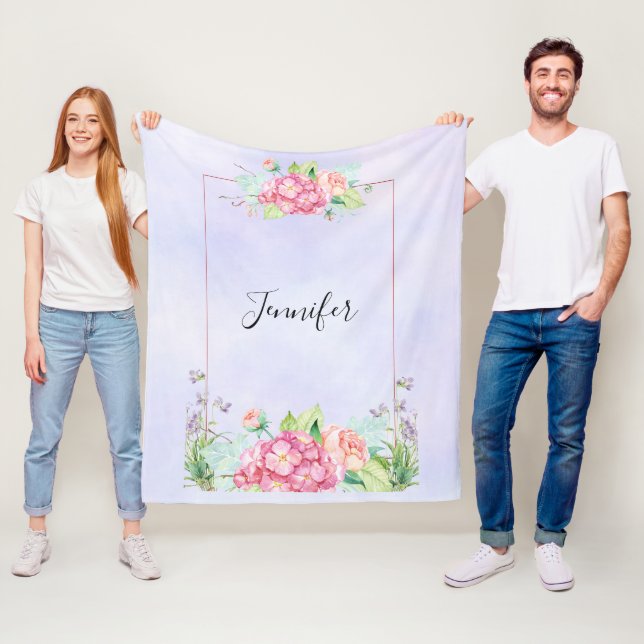 Couverture Polaire Aquarelle rose moderne Cadre Floral (En situation)