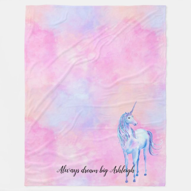 Couverture Polaire Aquarelle rose Purple Unicorne (Devant)