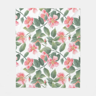 Couverture Polaire Aquarelle Rose sauvage Floral sans joint