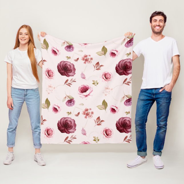 Couverture Polaire Aquarelle Roses 30 (En situation)