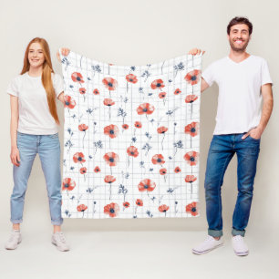 Couverture Polaire Aquarelle rouge Motif sur blanc