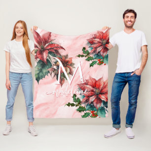 Couverture Polaire Aquarelle Rouge Poinsettia Mistletoe Nom Noël