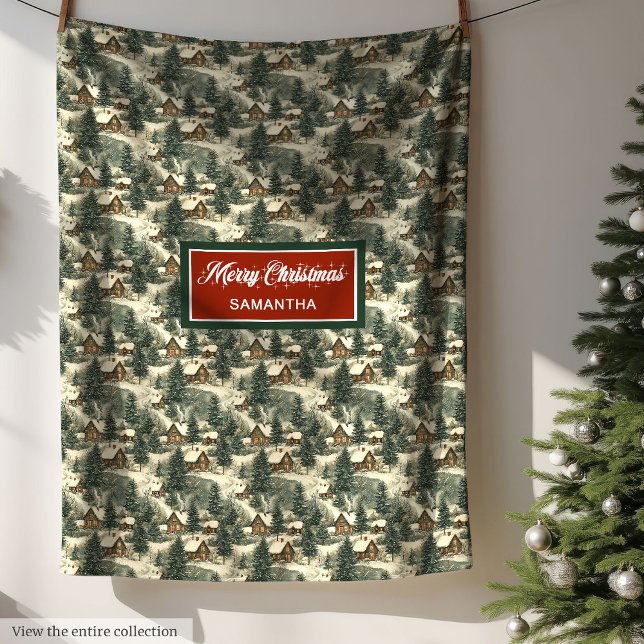 Couverture Polaire Aquarelle Russe Christmas Farmhouse Village (Watercolor Rustic Christmas Farmhouse Village Fleece Blanket)