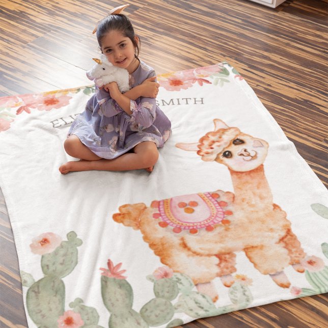 Couverture Polaire Aquarelle rustique Floral Cactus Llama (Créateur téléchargé)