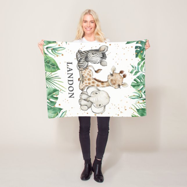 Couverture Polaire Aquarelle Safari Animaux bébé Garçon Nursery (En situation)