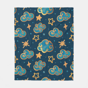 Couverture Polaire Aquarelle sans couture motif avec la lune, étoiles