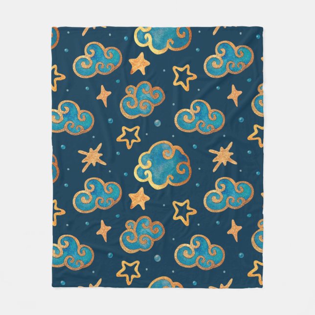 Couverture Polaire Aquarelle sans couture motif avec la lune, étoiles (Devant)