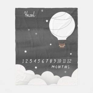 Couverture Polaire Aquarelle Sky Hot Air Balloon Baby Milestone Baby