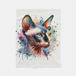 Couverture Polaire Aquarelle Sphynx Chat Portrait Artistique