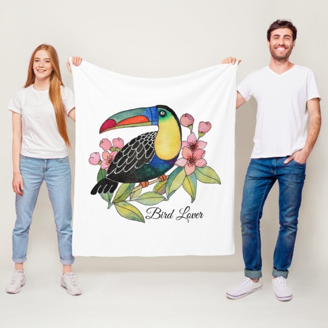 Couverture Polaire Aquarelle Toucan Bird Avec Fleurs (En situation)