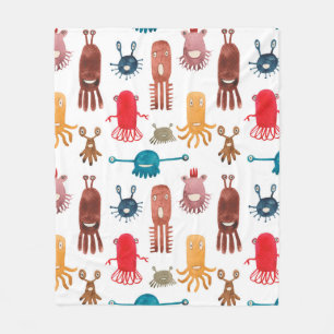 Couverture Polaire Aquarelle transparente motif de monstres amusants