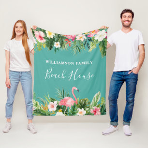 Couverture Polaire Aquarelle Tropical Floral Nom de famille Maison de