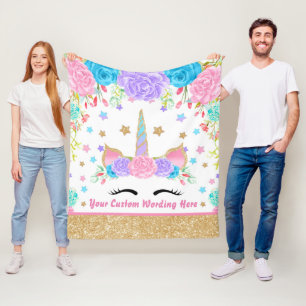 Couverture Polaire Aquarelle Unicorne personnalisée