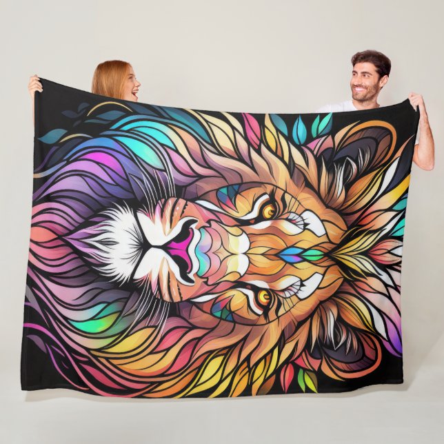 Couverture Polaire Aquarelle Verre verni Style Lion (En situation)