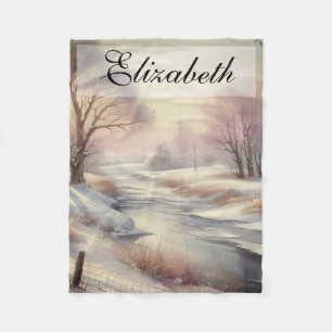 Couverture Polaire Aquarelle vintage Paysage d'hiver