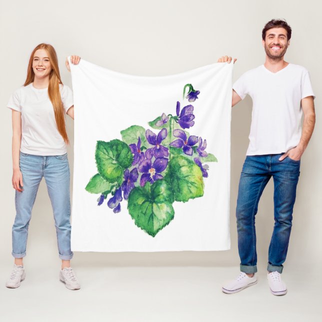 Couverture Polaire Aquarelle violet violet Fleur sauvage Art (En situation)
