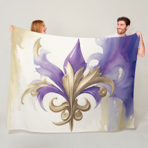 Couverture Polaire Aquarelle violette Tan Fleur de Lis