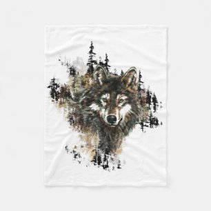 Couverture Polaire Aquarelle Wolf Mountain Art animal