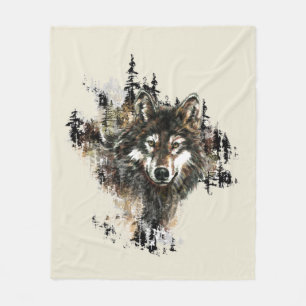 Couverture Polaire Aquarelle Wolf Mountain Art animal