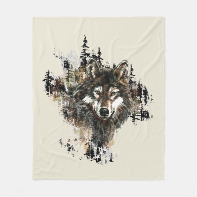 Couverture Polaire Aquarelle Wolf Mountain Art animal (Devant)