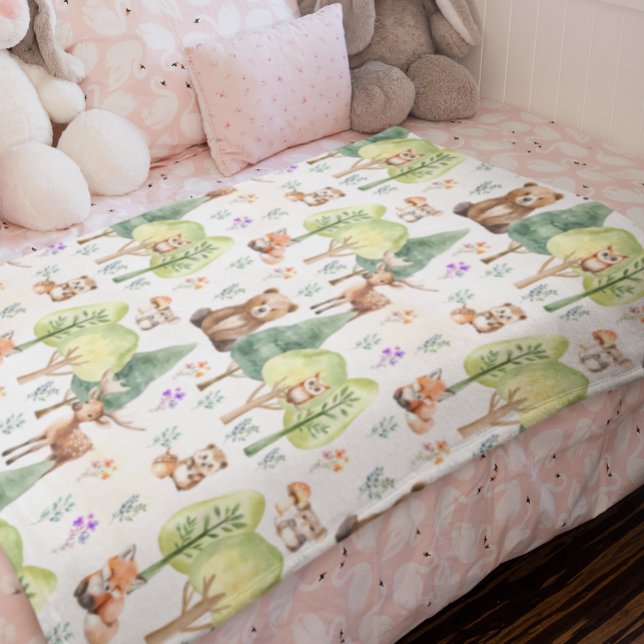 Couverture Polaire Aquarelle Woodland Animal Nursery Salle pour enfan (Créateur téléchargé)