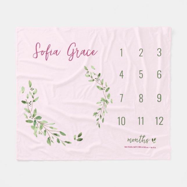Couverture Polaire Aquarelle Wreath Rose Baby girl Custom jalon (Devant (Horizontal))