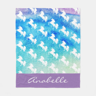 Couverture Polaire Aquarelles blanc Unicornes Motif   Personnalisé
