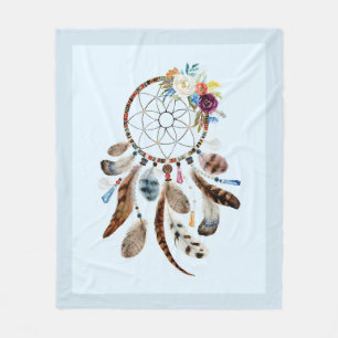 Couverture Polaire Aquarelles de rêve fleurs et plumes tribales