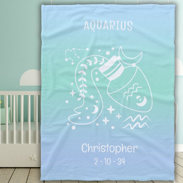 Couverture Polaire Aquarius Zodiac Star Nom Birthdate Bébé Bleu (Créateur téléchargé)