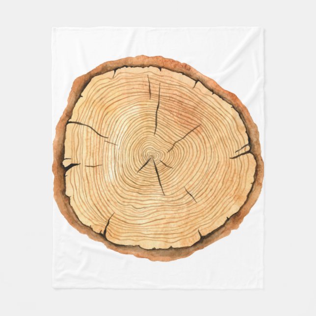 Couverture Polaire Arbre anneaux. Aquarelle, illustration. (Devant)