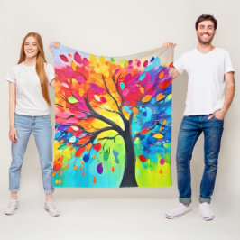 Couverture Polaire Arbre arc-en-ciel de la peinture de la vie