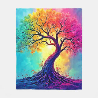 Couverture Polaire Arbre Arc-en-Ciel : Racines de l'Espoir Infini Art