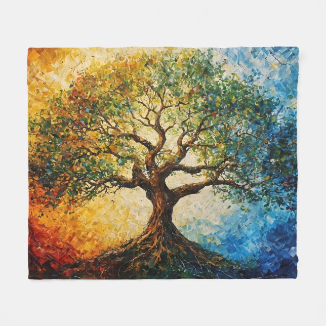 Couverture Polaire Arbre de connaissances - Peinture à l'huile (Devant (Horizontal))