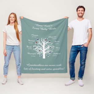 Couverture Polaire Arbre de grand-maman, 8 noms et dates, blancs sur