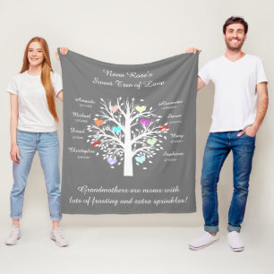 Couverture Polaire Arbre de grand-maman (coeurs), noms et dates