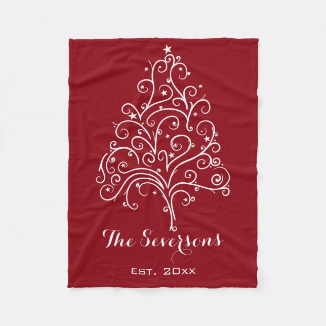 Couverture Polaire Arbre de Noël blanc en rouge (Devant)