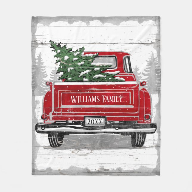 Couverture Polaire Arbre de Noël du Camion rouge Vintage Nom russe (Devant)