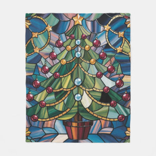 Couverture Polaire Arbre de Noël en verre coloré de style Tiffany