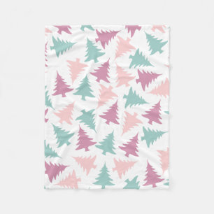 Couverture Polaire Arbre de Noël motif rose pastel violet vert
