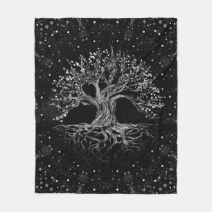 Couverture Polaire Arbre de vie en noir et blanc