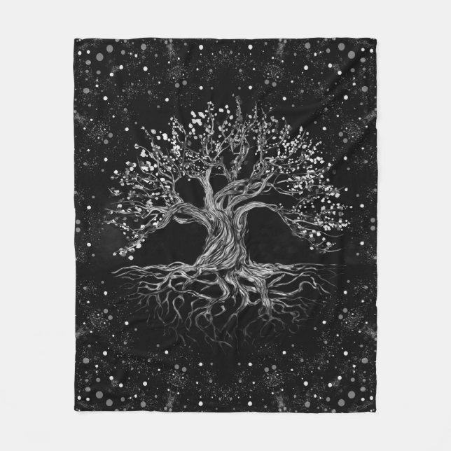 Couverture Polaire Arbre de vie en noir et blanc (Devant)