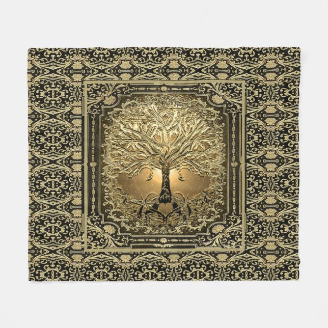 Couverture Polaire Arbre d'or de la vie Ancien Rustique (Devant (Horizontal))