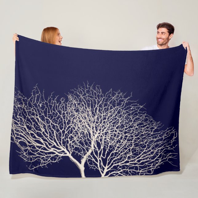 Couverture Polaire Arbre tropical Corail White Navy Blue Beach (En situation)