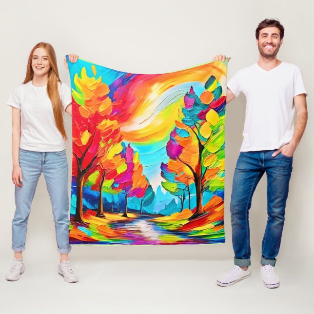 Couverture Polaire Arbres arc-en-ciel : Forêt vive (En situation)