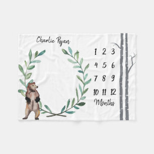 Couverture Polaire Arbres de guirlande et de bouleau d'ours de
