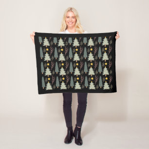 Couverture Polaire Arbres de Noël d'hiver Motif Woods vert noir