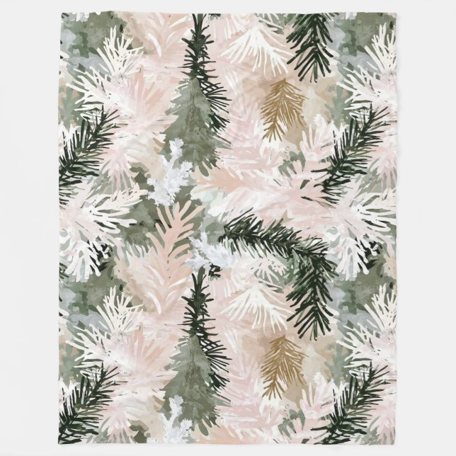 Couverture Polaire Arbres de Noël verts roses Abstraits (Devant)