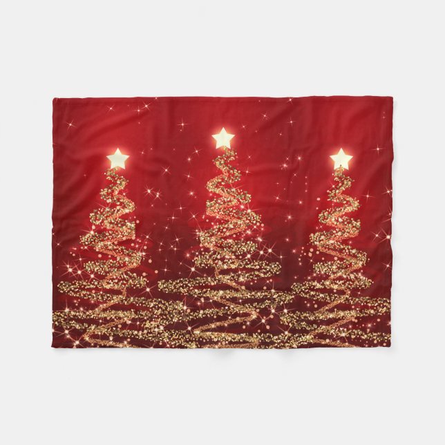 Couverture Polaire Arbres de scintillement de Noël élégant rouges (Devant (Horizontal))