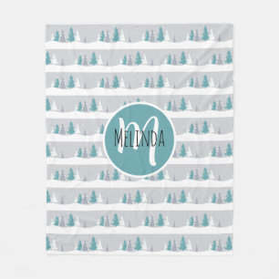 Couverture Polaire Arbres d'hiver et Motif gris clair neige