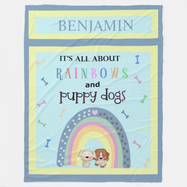 Couverture Polaire Arcs-en-ciel et Chiens de chiot Cute Fleece Blanch (Devant)